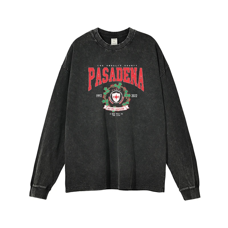 Washed Graphic Long Sleeve T-Shirt – Vintage Oversized Streetwear for Women - 3KDyn